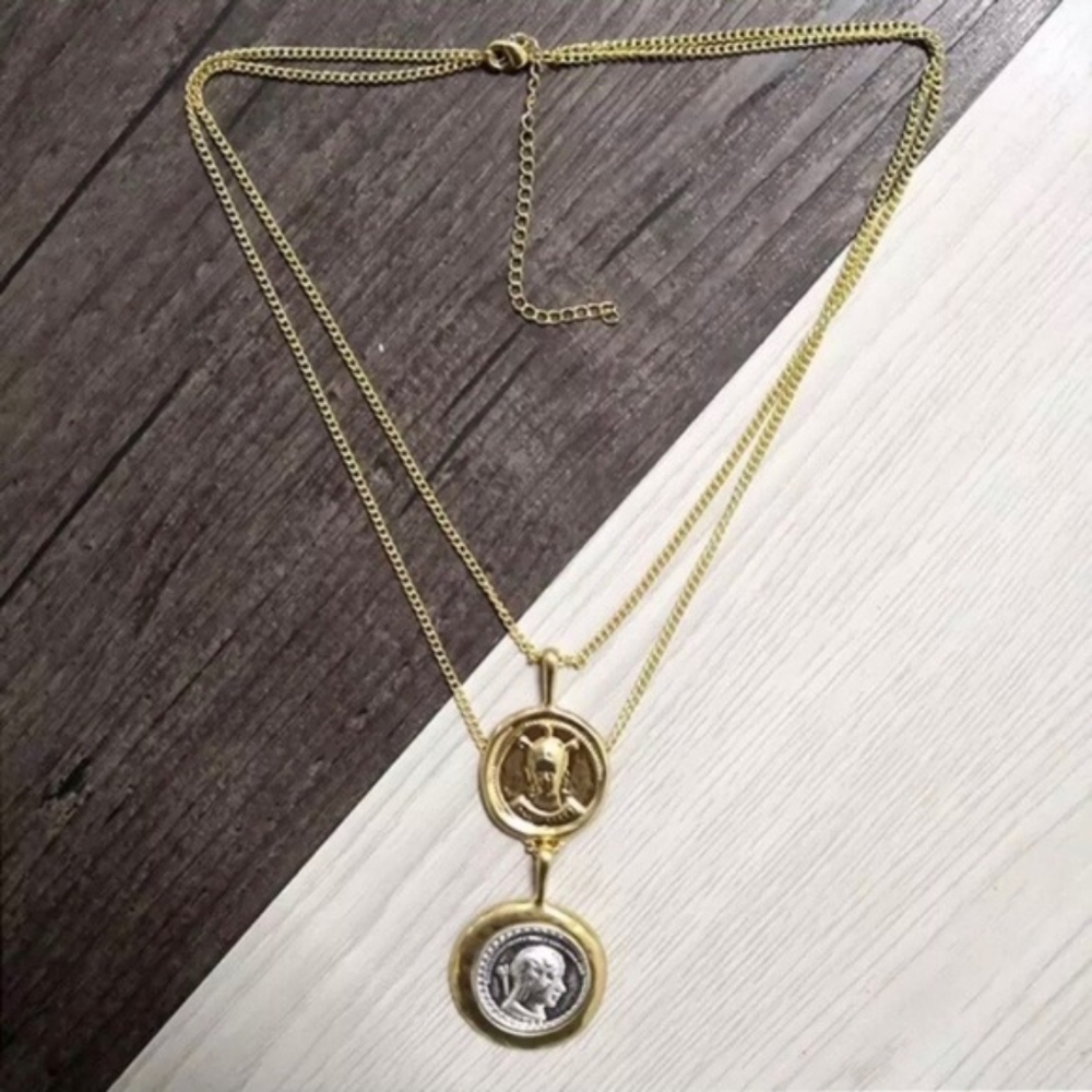 Coin 🪙 Vintage Double Chain Layered Necklace - Picture 4 of 7
